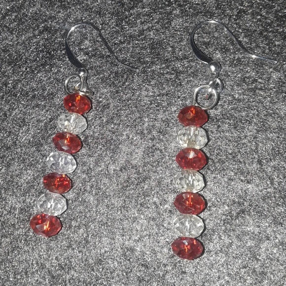 RedOrange&Crystal faceted Earrings!!!! - Picture 2 of 3